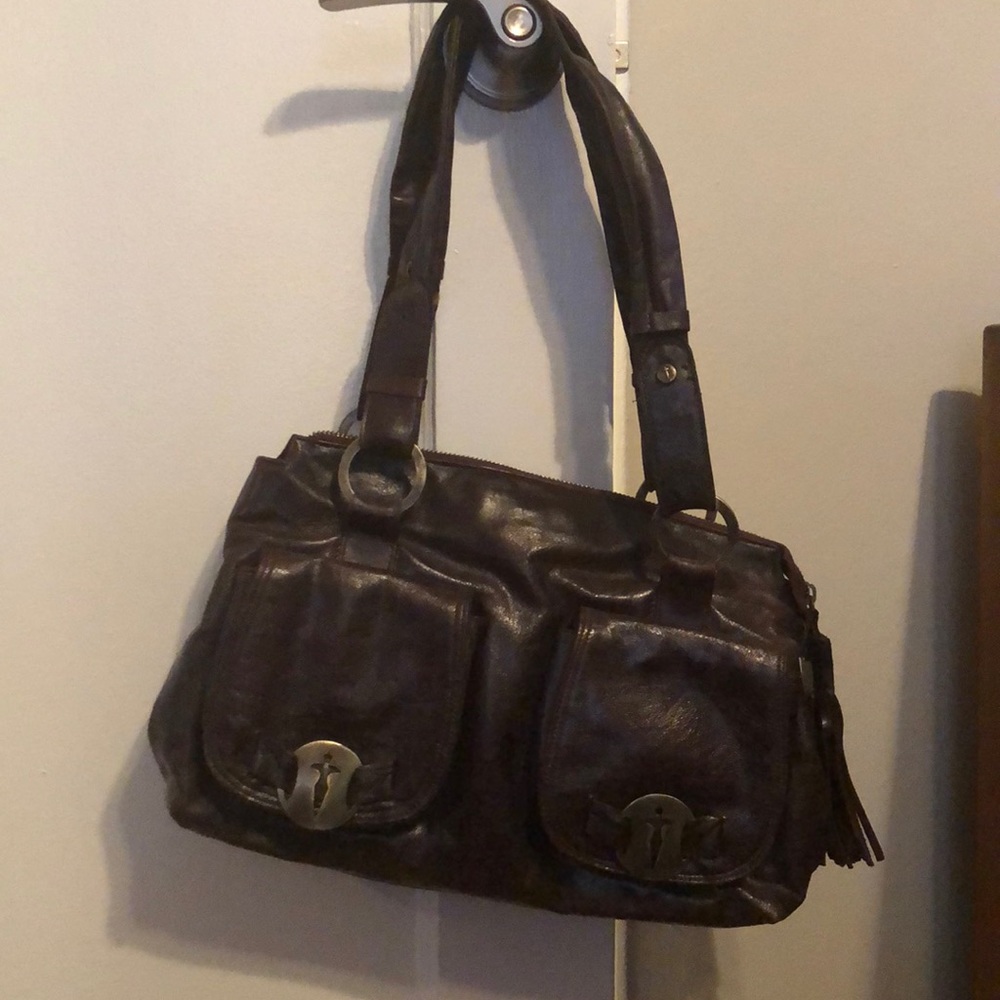 Brown leather ladies handbag